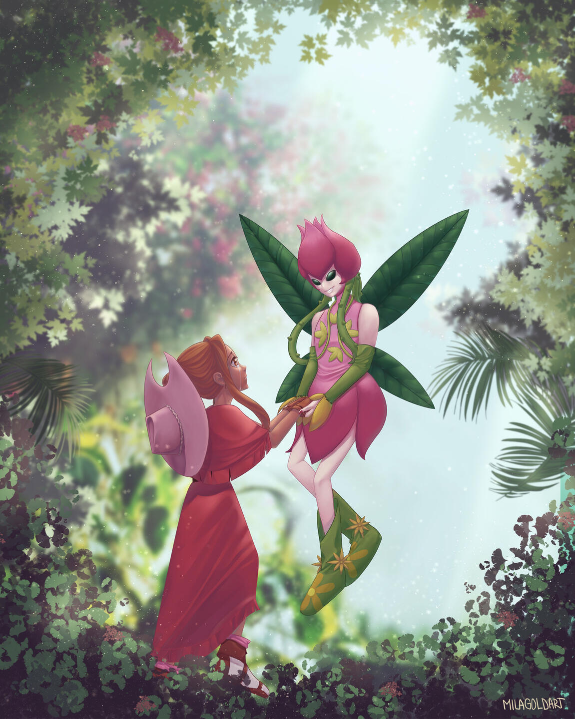 Mimi and Lilimon in a green garden